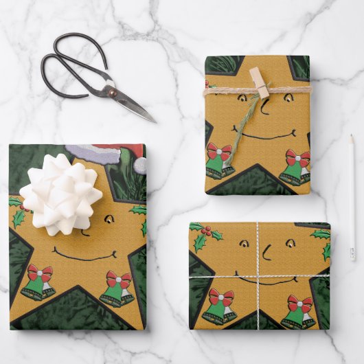 Frohe Weihnachts-Lebkuchenstar Geschenkpapier Set (Vorderseite)