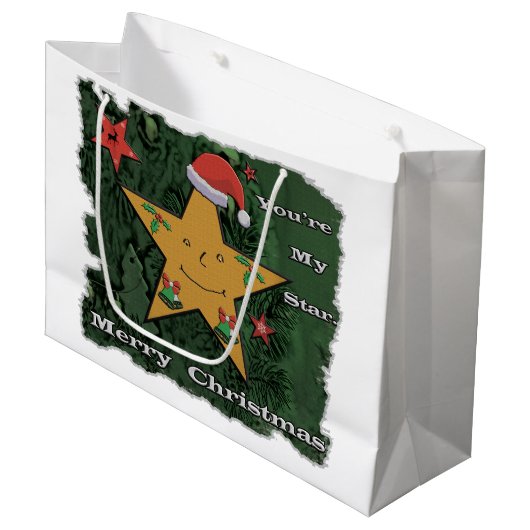Frohe Weihnachts-Lebkuchenstar Große Geschenktüte (Vorderseite Schrägansicht)