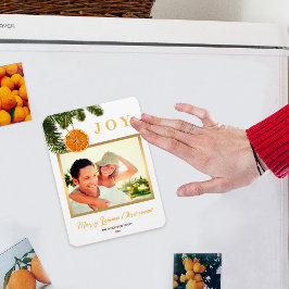 Frohe Weihnachts Lemon Gold Foto Magnet Card