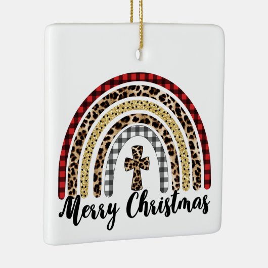 Frohe Weihnachts-Leopard Print Cross Keramikornament (Rechts)