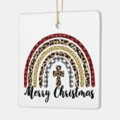 Frohe Weihnachts-Leopard Print Cross Keramikornament (Links)