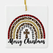 Frohe Weihnachts-Leopard Print Cross Keramikornament (Vorderseite)