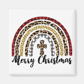 Frohe Weihnachts-Leopard Print Cross Magnet (Vorne)