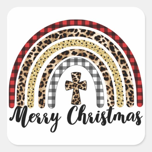 Frohe Weihnachts-Leopard Print Cross Quadratischer Aufkleber (Vorderseite)