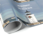 Frohe Weihnachts-Leuchtturmfamilie Geschenkpapier (Rolleneckpunkt)