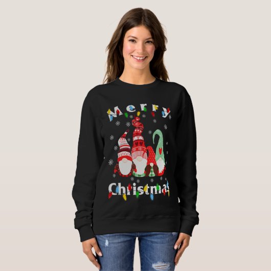 Frohe Weihnachts Licht Gnome Pajamas Sweatshirt (Vorne ganz)