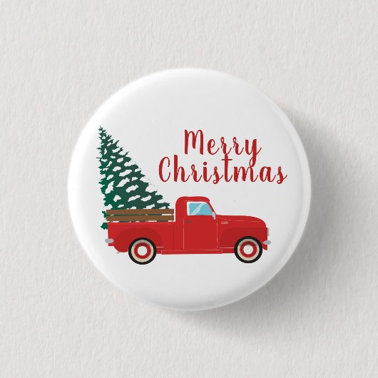 Frohe Weihnachts-Lieferwagen-LKW mit Baumrot Button (Vorderseite)