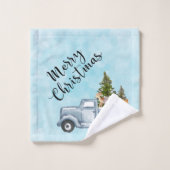 Frohe Weihnachts-Lieferwagen mit Tieren & Bäumen Badhandtuch Set (Waschlappen)