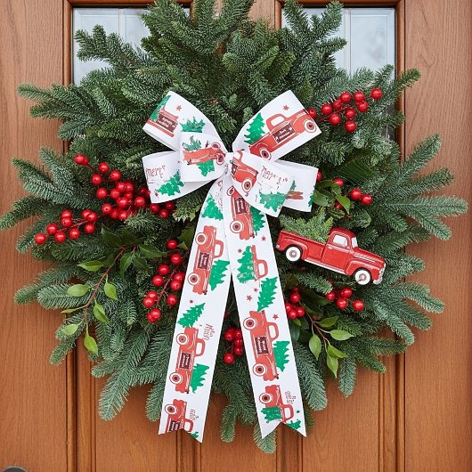 Frohe Weihnachts-Lieferwagen und Baum Satinband