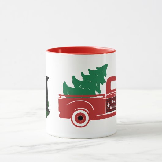 Frohe Weihnachts-Lieferwagen und Baummonogramm Tasse (Zentrum)