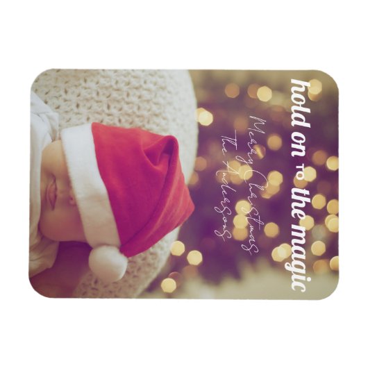 Frohe Weihnachts-Magie Custom Foto & Text Gruß Magnet (Horizontal)