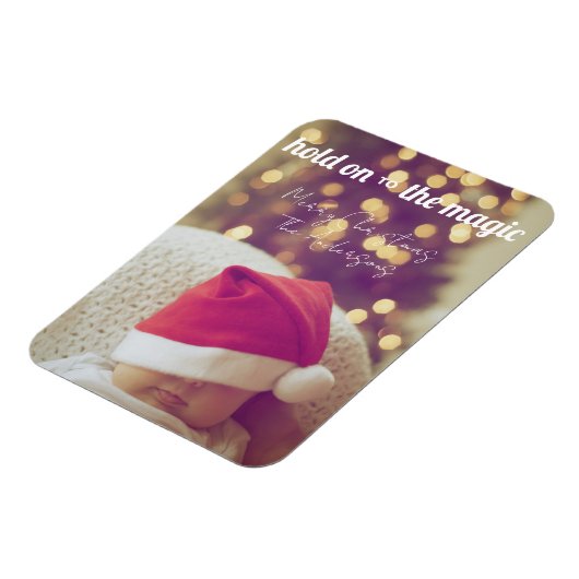 Frohe Weihnachts-Magie Custom Foto & Text Gruß Magnet (Linke Seite)