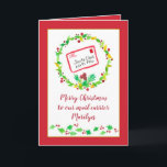 Frohe Weihnachts-Mail-Carrier-Individuelle Name Karte<br><div class="desc">Eine festliche Weihnachtskarte für Ihren Postträger am individuelle Name mit einem Brief an den Weihnachtsmann am Nordpol,  umgeben von einem heiligen Kranz illustriert mit Wasserfarbe auf rotem Hintergrund.  Passen Sie den Text an Ihre Bedürfnisse an.</div>