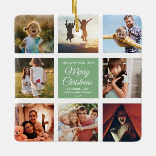 Frohe Weihnachts-Mama Dusty Green Chic FotoCollage Keramikornament (Vorderseite)