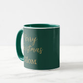 Frohe Weihnachts-Mama Grün und Gold-Script Tasse (Vorderseite Links)