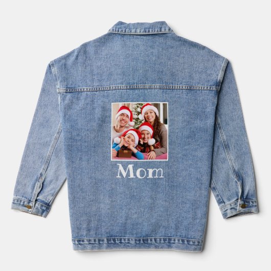 Frohe Weihnachts-Mama Name und Foto Blau Jeansjacke (Rückseite)