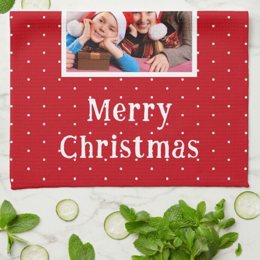 Frohe Weihnachts Mama Rot und Weiß Polka Dot Schne Geschirrtuch (Gefaltet)