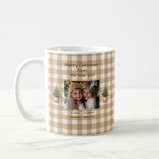 Frohe Weihnachts-Mama Rustic Brown Gingham Foto Kaffeetasse (Links)