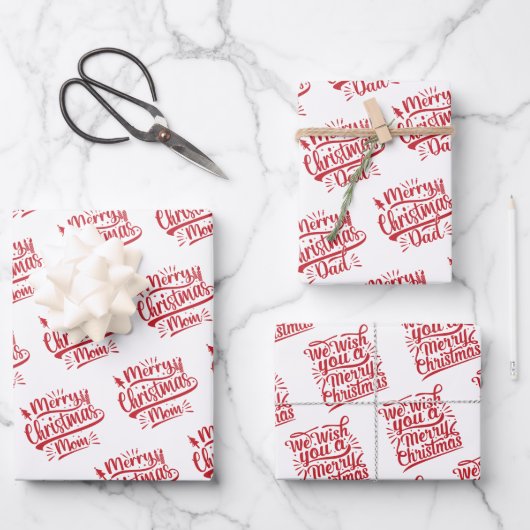 Frohe Weihnachts-Mama Vater Typografie Familienurl Geschenkpapier Set (Vorderseite)
