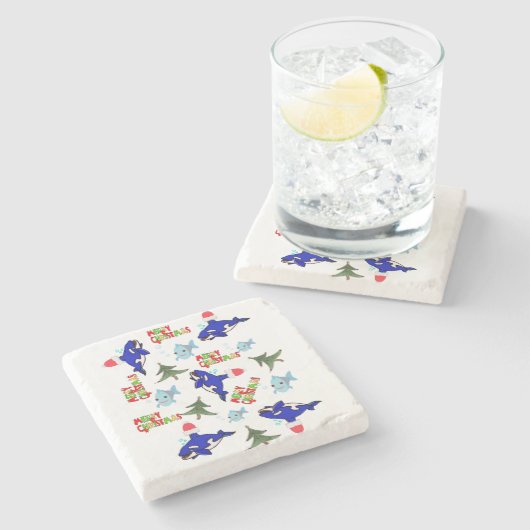 Frohe Weihnachts-Marmor Stone Untersetzer, Haifisc Steinuntersetzer (Seitenansicht)