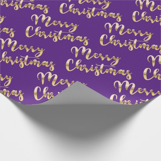 Frohe Weihnachts-Metallic-Gold-Drehbuch lila Geschenkpapier (Ecke)