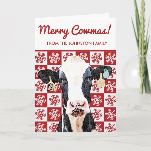 Frohe Weihnachts-Milchkühe Holstein Farm Snowflake Karte (Vorderseite)