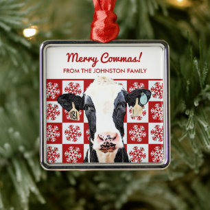 Frohe Weihnachts-Milchkühe Holstein Farm Snowflake Ornament Aus Metall