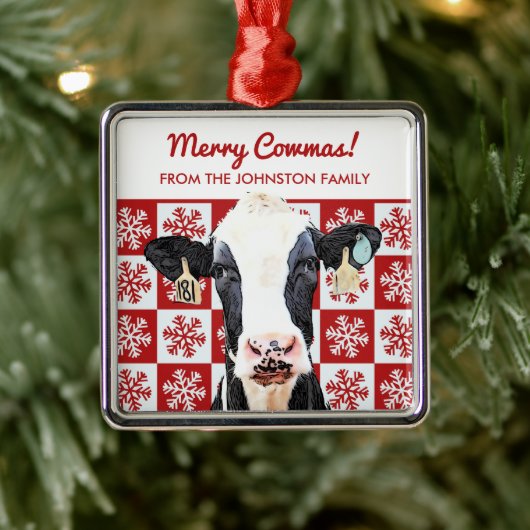 Frohe Weihnachts-Milchkühe Holstein Farm Snowflake Ornament Aus Metall (Baum)
