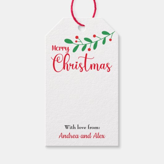 Frohe Weihnachts-Mistletoe-Filiale und Schneeflock Geschenkanhänger (Vorderseite)