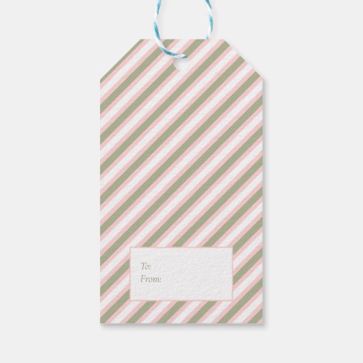 Frohe Weihnachts Mistletoe Stripes Rose Grün Geschenkanhänger (Rückseite)