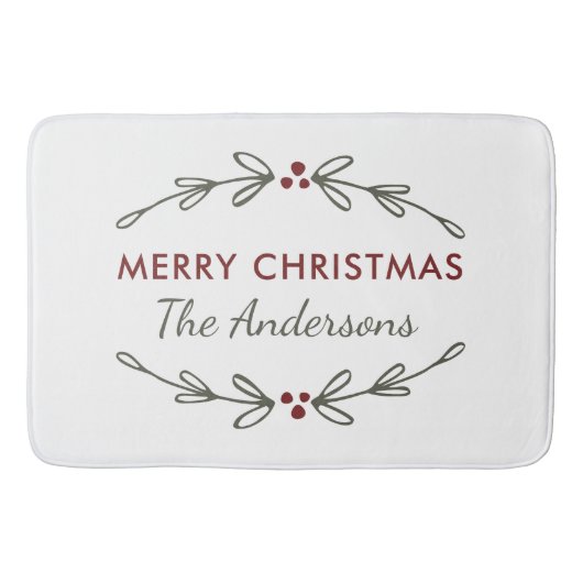Frohe Weihnachts-Mistletoe und Berries Bath Mat Badematte (Vorderseite)