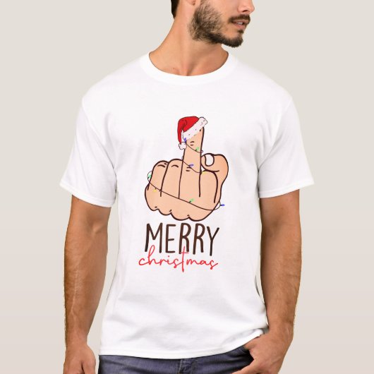 Frohe Weihnachts-Mittelfinger-Weihnachtsmannmütze T-Shirt (Vorderseite)