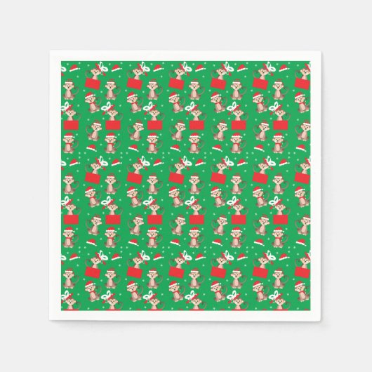 Frohe Weihnachts Monkey Pattern Elf Santa Red Serviette (Vorderseite)