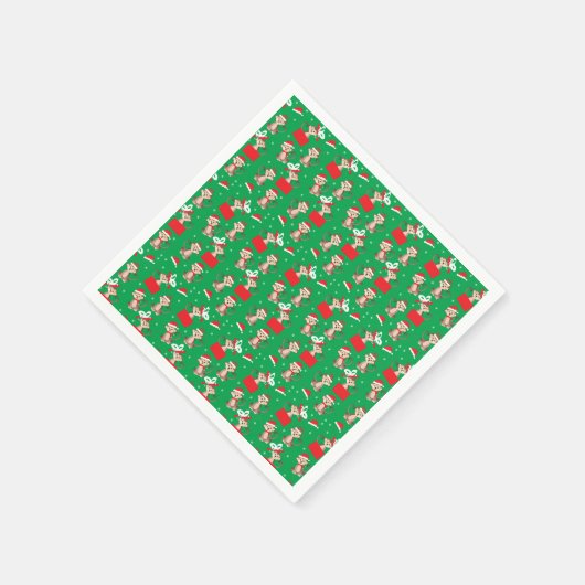 Frohe Weihnachts Monkey Pattern Elf Santa Red Serviette (Ecke)