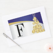Frohe Weihnachts Monogram Bright Blue und Gold Rechteckiger Aufkleber (Umschlag)