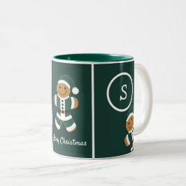 Frohe Weihnachts Monogram Gingerbread Santa Green Zweifarbige Tasse