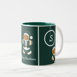 Frohe Weihnachts Monogram Gingerbread Santa Green Zweifarbige Tasse