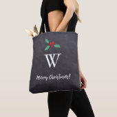 Frohe Weihnachts Monogram Modern Simple Holly Tasche (Von Nahem)