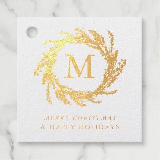 Frohe Weihnachts Monogram Wreath Geschenkanhänger (Vorderseite)