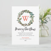 Frohe Weihnachts Monogram Wreath Holiday Card Einladung (Stehend Vorderseite)