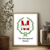 Frohe Weihnachts Monogram Wreath Personalize Poster