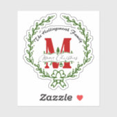 Frohe Weihnachts Monogram Wreath Vinyl Sticker (Blatt)