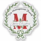 Frohe Weihnachts Monogram Wreath Vinyl Sticker (Vorderseite)