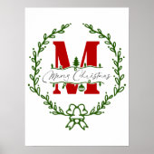 Frohe Weihnachts Monogram Wreath Wall Art Poster (Vorne)