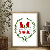 Frohe Weihnachts Monogram Wreath Wall Art Poster