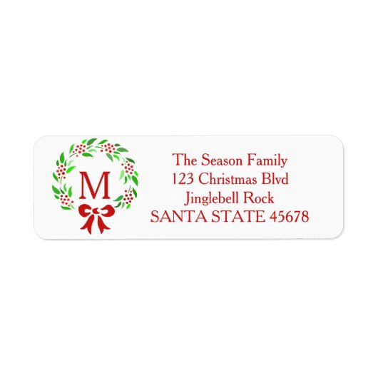 Frohe Weihnachts-Monogramm-Kranz-Etikett (Vorne)