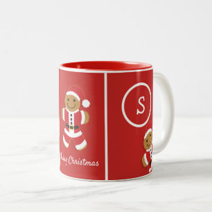 Frohe Weihnachts-Monogramm Lebkuchen Santa Rot Zweifarbige Tasse