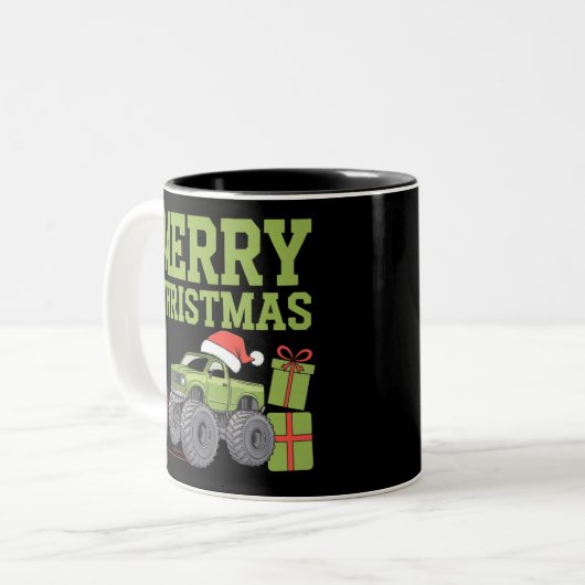 Frohe Weihnachts Monster Truck Kleinkind Boys Xmas Zweifarbige Tasse (Vorderseite Links)