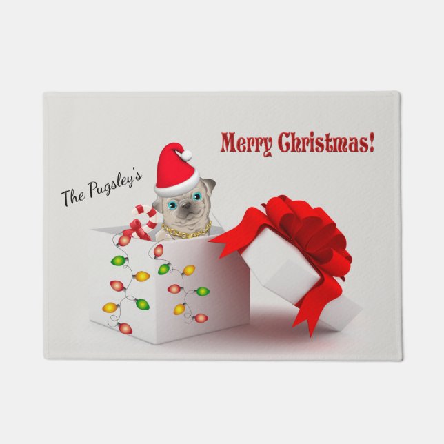 Frohe Weihnachts-Mops Doormat Fußmatte (Vorderseite)