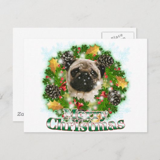 Frohe Weihnachts-Mops Feiertagspostkarte (Vorne/Hinten)